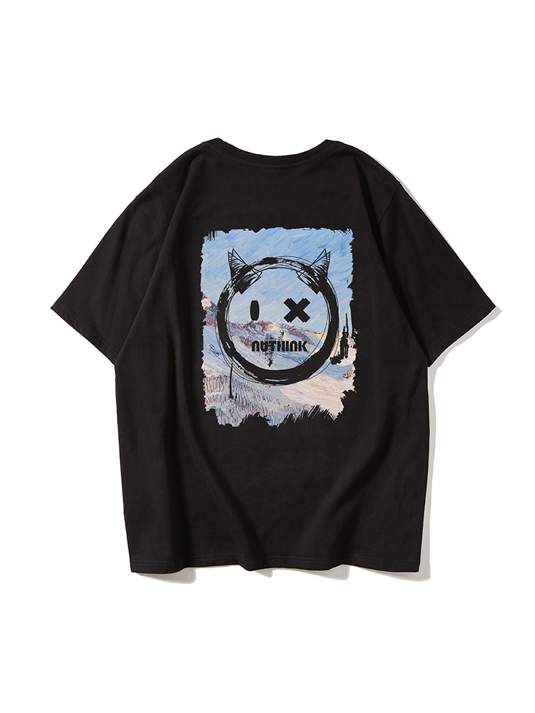 Trendy Loose Oversized Smiley Face Short Sleeve T-shirt for Men - Plus Size Summer Fashion, Niche National Trend Trendy Loose Oversized Smiley Face Short Sleeve T-shirt for Men - Plus Size Summer Fashion, Niche National Trend