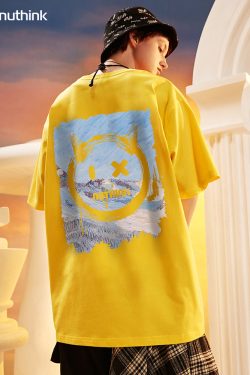 Trendy Loose Oversized Smiley Face Short Sleeve T-shirt for Men - Plus Size Summer Fashion, Niche National Trend