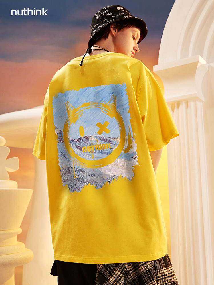 Trendy Loose Oversized Smiley Face Short Sleeve T-shirt for Men - Plus Size Summer Fashion, Niche National Trend Trendy Loose Oversized Smiley Face Short Sleeve T-shirt for Men - Plus Size Summer Fashion, Niche National Trend