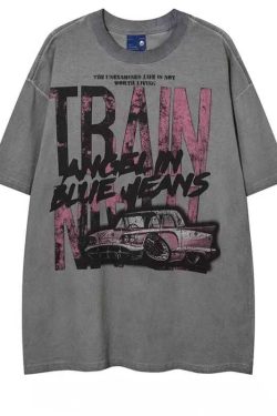 Trendy Oversized Vintage Graffiti Letter Short-Sleeve T-Shirt for Men and Women - Hip-Hop Streetwear Style