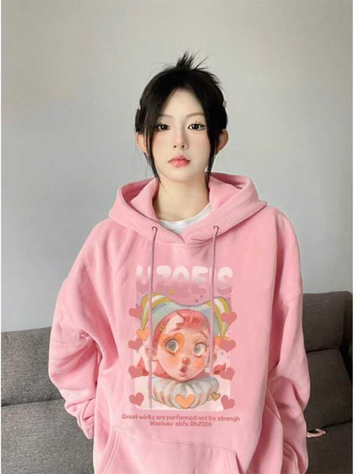 Trendy Plus-Size Hooded Sweatshirt for Women, Autumn Winter 2025 American Style Loose Jacket, Casual Lazy Hong Kong Fashion Trendy Plus-Size Hooded Sweatshirt for Women, Autumn Winter 2025 American Style Loose Jacket, Casual Lazy Hong Kong Fashion