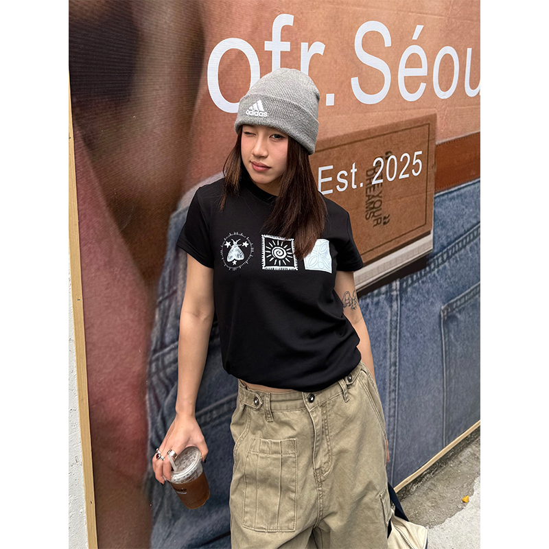 Trendy Printed Round Neck Short Sleeve T-Shirt for Women, Slightly Loose Summer Top, Slimming Fit, Casual Fashion Essential Trendy Printed Round Neck Short Sleeve T-Shirt for Women, Slightly Loose Summer Top, Slimming Fit, Casual Fashion Essential