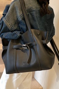 Trendy Retro Drawstring Tote Bag for Women - Large Capacity Casual Shoulder Bag for Spring Summer 2025