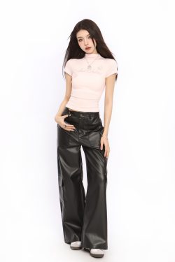 Trendy Rhinestone Letter Half-High Collar Short Sleeve T-Shirt for Women - Summer Slim Fit American Style Top