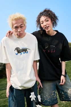 Trendy Sausage Dog Short Sleeve T-Shirt for Couples - American Vintage Loose Fit, Unisex, Summer 2025 Style, Perfect for 90s & Y2K Lovers