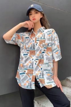 Trendy Short Sleeve Floral Shirt for Women - Hawaiian Beach Style Loose Blouse, 2025 Fashion, Perfect for Summer and Y2K Vibes