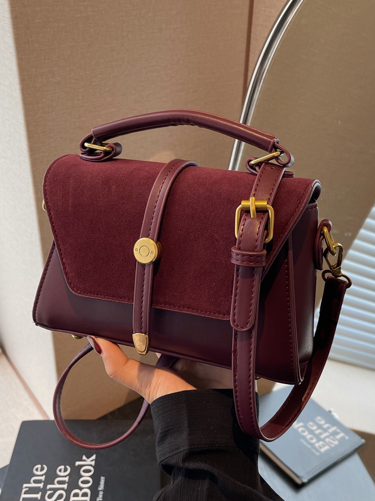 Trendy Suede Patchwork Crossbody Bag for Women - Versatile Small Commuter Design for Spring-Summer 2025 Trendy Suede Patchwork Crossbody Bag for Women - Versatile Small Commuter Design for Spring-Summer 2025