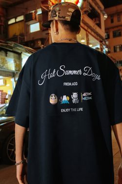 Trendy Summer Embroidered Letter Short Sleeve T-Shirt for Men and Women - Loose Fit Heavyweight Tee - Y2K Style 2025