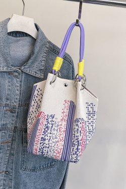 Trendy Summer Embroidered Purple Bucket Tote Bag for Women - Fresh 2025 Phone Bag, Cute Design, Fashionable Accessory