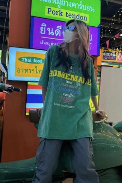 Trendy Vintage Green Short-Sleeve T-Shirt for Men and Women - Retro Hip-Hop Style, Loose Casual, Versatile Streetwear