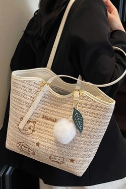 Trendy Woven Tote Bag for Women - High-Capacity Shoulder Bag, Cute Girl Style, 2025 Fashion Must-Have