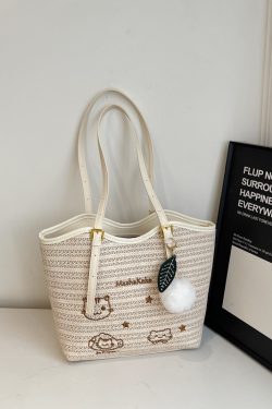 Trendy Woven Tote Bag for Women - High-Capacity Shoulder Bag, Cute Girl Style, 2025 Fashion Must-Have