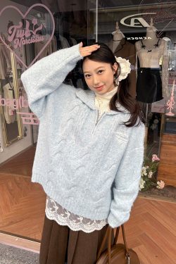 Twisted Collar Loose Fit Pullover Sweater - Versatile Knitted Top for Autumn Winter College Style Fashion