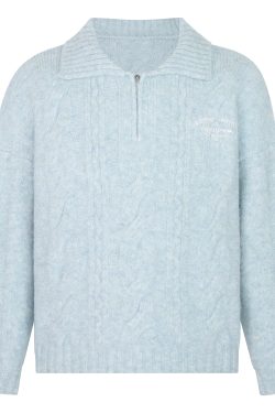 Twisted Collar Loose Fit Pullover Sweater - Versatile Knitted Top for Autumn Winter College Style Fashion