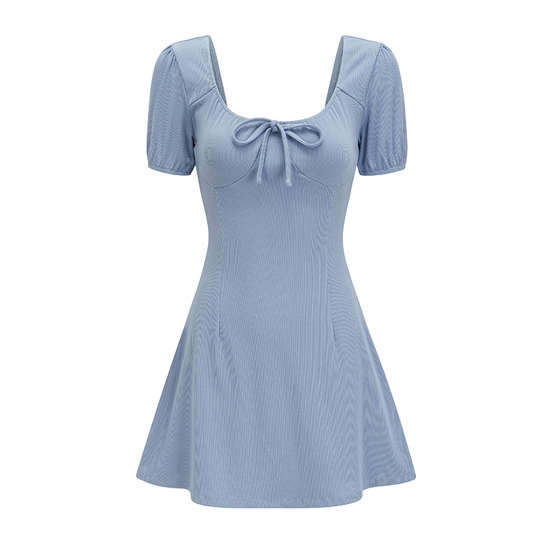 U-neck Puff Sleeve Bow Short Sleeve Dress - Slim A-line Skirt, European American Style, Trendy Women's Fashion, Perfect for Y2K Looks U-neck Puff Sleeve Bow Short Sleeve Dress - Slim A-line Skirt, European American Style, Trendy Women's Fashion, Perfect for Y2K Looks