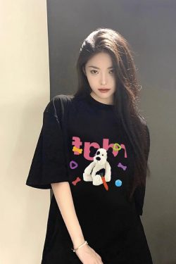 Unisex American Retro Cartoon Dog Pure Cotton Short Sleeve T-Shirt, Plus Size, Loose Fit, Casual Couple Top, Vintage Style