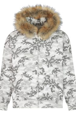 Unisex Autumn Winter Snow Camouflage Fleece-Lined Hooded Zipper Sweatshirt - Stylish Streetwear for Men and Women