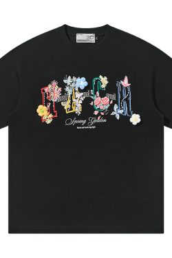 Unisex Hand-Drawn 3D Yarn Flower Loose Round Neck Short Sleeve T-shirt - Trendy Children's Wear, Perfect for Y2K and Casual Style