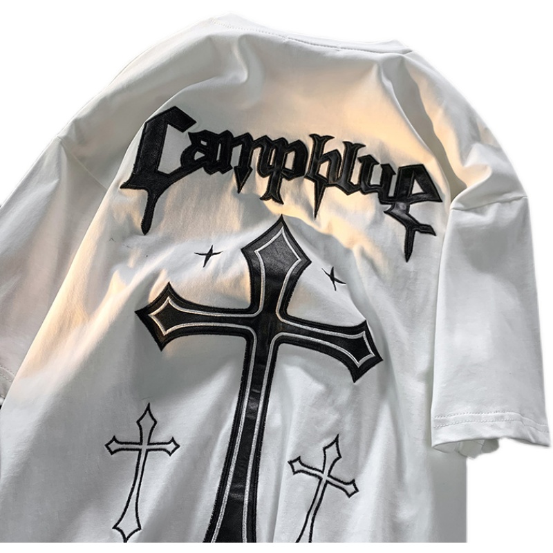 Unisex Hip-Hop Cross Short Sleeve T-Shirt - American Street Style, Plus Size, Loose Fit, Pure Cotton Couple Top Unisex Hip-Hop Cross Short Sleeve T-Shirt - American Street Style, Plus Size, Loose Fit, Pure Cotton Couple Top