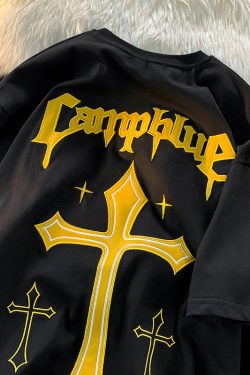 Unisex Hip-Hop Cross Short Sleeve T-Shirt - American Street Style, Plus Size, Loose Fit, Pure Cotton Couple Top