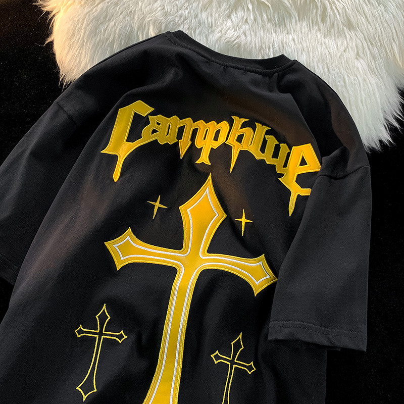 Unisex Hip-Hop Cross Short Sleeve T-Shirt - American Street Style, Plus Size, Loose Fit, Pure Cotton Couple Top Unisex Hip-Hop Cross Short Sleeve T-Shirt - American Street Style, Plus Size, Loose Fit, Pure Cotton Couple Top