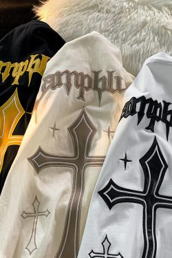 Unisex Hip-Hop Cross Short Sleeve T-Shirt - American Street Style, Plus Size, Loose Fit, Pure Cotton Couple Top