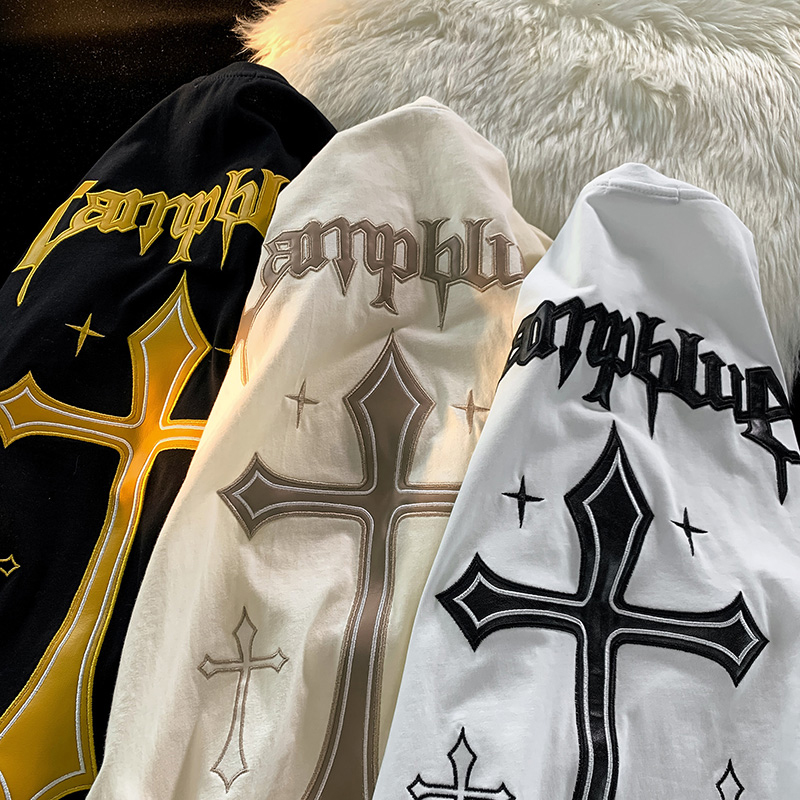 Unisex Hip-Hop Cross Short Sleeve T-Shirt - American Street Style, Plus Size, Loose Fit, Pure Cotton Couple Top Unisex Hip-Hop Cross Short Sleeve T-Shirt - American Street Style, Plus Size, Loose Fit, Pure Cotton Couple Top