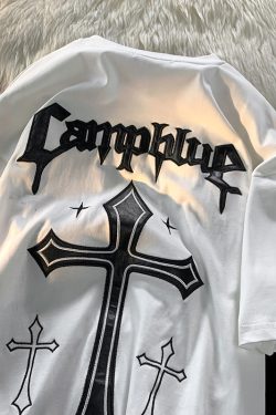 Unisex Hip-Hop Cross Short Sleeve T-Shirt - American Street Style, Plus Size, Loose Fit, Pure Cotton Couple Top