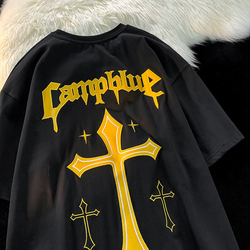 Unisex Hip-Hop Cross Short Sleeve T-Shirt - American Street Style, Plus Size, Loose Fit, Pure Cotton Couple Top Unisex Hip-Hop Cross Short Sleeve T-Shirt - American Street Style, Plus Size, Loose Fit, Pure Cotton Couple Top