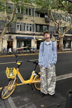 Unisex Long Sleeve Plaid Color-Blocking Shirt - Retro American Style, Loose Fit, Sun-Protective, Perfect for Spring & Autumn