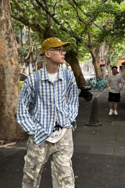 Unisex Long Sleeve Plaid Color-Blocking Shirt - Retro American Style, Loose Fit, Sun-Protective, Perfect for Spring & Autumn