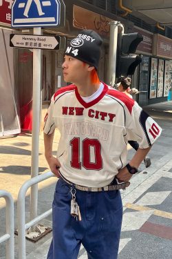 Unisex Loose Fit V-Neck Number 10 Printed Mesh Short Sleeve Jersey T-Shirt - American Style Streetwear Sports Top