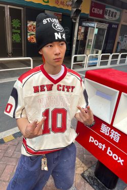 Unisex Loose Fit V-Neck Number 10 Printed Mesh Short Sleeve Jersey T-Shirt - American Style Streetwear Sports Top