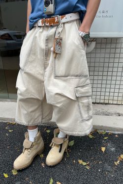 Unisex Loose Pleated Wide-Leg Seven-Point Workwear Shorts with Large Pockets - Summer Casual Fashion