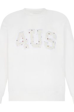 Unisex Loose Round Neck Pullover Sweatshirt with Letter Patch Embroidery - Small Fragrance Style, Perfect for Spring and Autumn Fashion