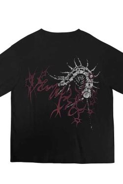 Unisex Oversized Dark Gothic Streetwear T-Shirt - Cotton Round Neck Half Sleeve Black Subculture Fashion