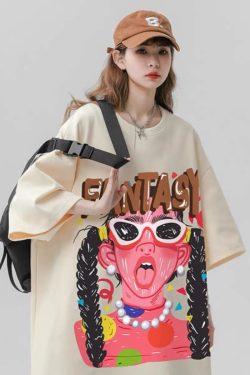 Unisex Plus Size American Retro Hip-Hop Graffiti Printed Short Sleeve T-Shirt - Loose Fit Pure Cotton Couple Top