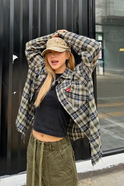 Unisex Retro Color-Block Brushed Plaid Long Sleeve Shirt Jacket - American Style Loose Fit for Summer Couples