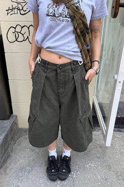 Unisex Vintage Distressed Work Shorts - American Style, Adjustable, Multi-Pocket, Summer Essential, 90s Inspired Fashion