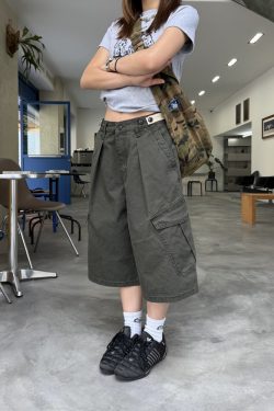 Unisex Vintage Distressed Work Shorts - American Style, Adjustable, Multi-Pocket, Summer Essential, 90s Inspired Fashion