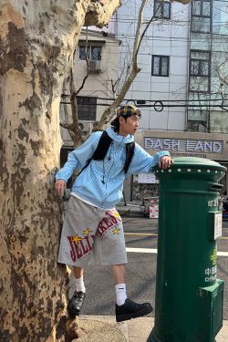 Unisex Wide-Leg Seven-Point Pants with Vintage Star Letter Print - Casual Loose Fit Summer Shorts