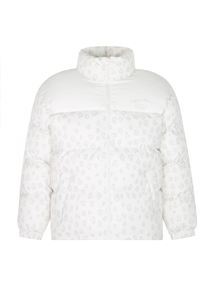 Unisex Winter Thick Cotton Jacket with Leopard Print Splicing and Slogan Embroidery - Trendy National Style Outerwear Unisex Winter Thick Cotton Jacket with Leopard Print Splicing and Slogan Embroidery - Trendy National Style Outerwear