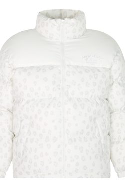 Unisex Winter Thick Cotton Jacket with Leopard Print Splicing and Slogan Embroidery - Trendy National Style Outerwear