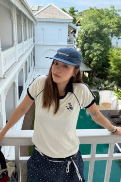 V-Neck Knitted Polo Collar Raglan T-Shirt Top for Women - Summer Casual Street Style, Cool and Comfortable for Hot Girls