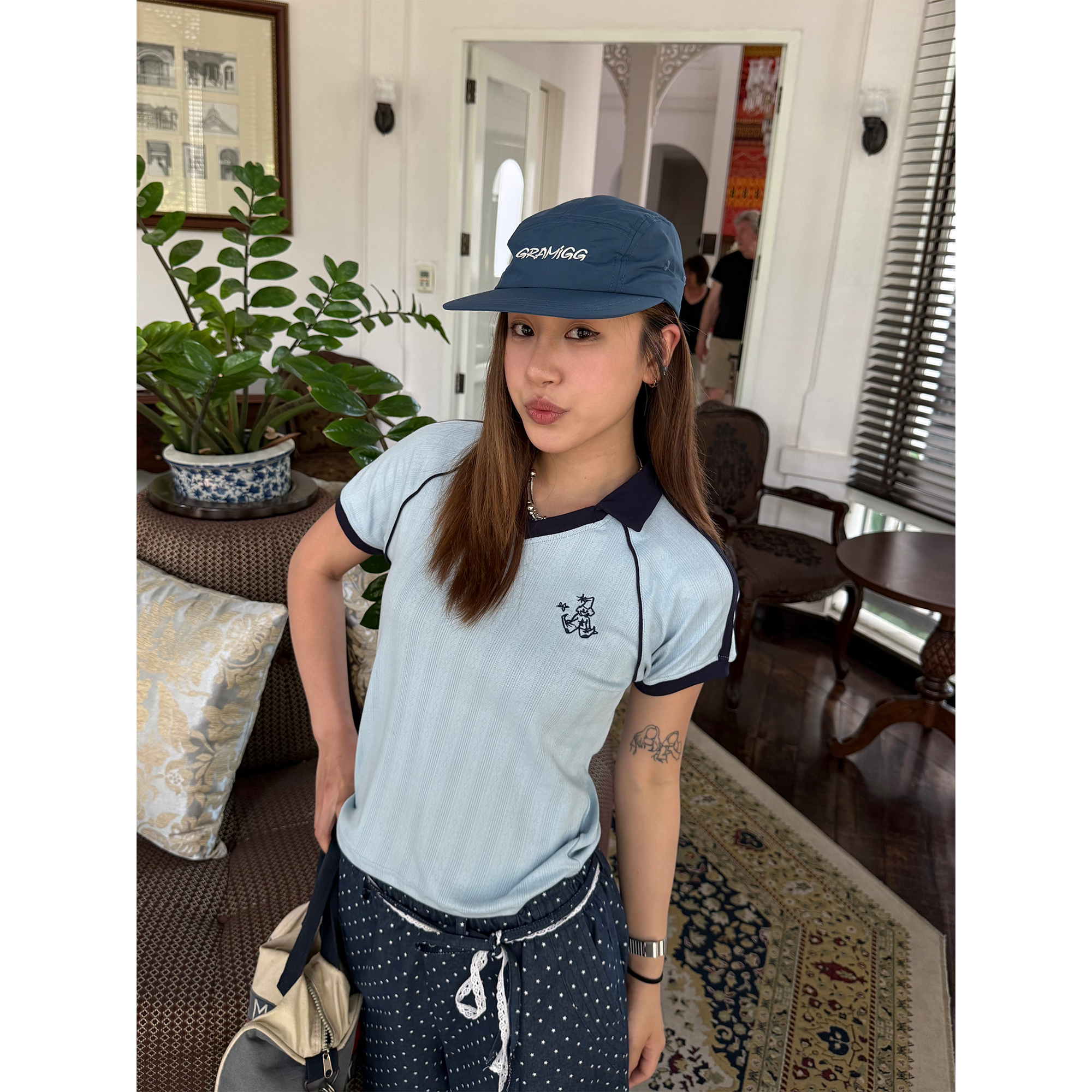 V-Neck Knitted Polo Collar Raglan T-Shirt Top for Women - Summer Casual Street Style, Cool and Comfortable for Hot Girls V-Neck Knitted Polo Collar Raglan T-Shirt Top for Women - Summer Casual Street Style, Cool and Comfortable for Hot Girls