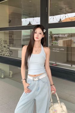 V-neck Long Sleeve Cover-up Halter Tank Top Set - Summer Sun Protection Women's 2-Piece Outfit - Casual Beach Style