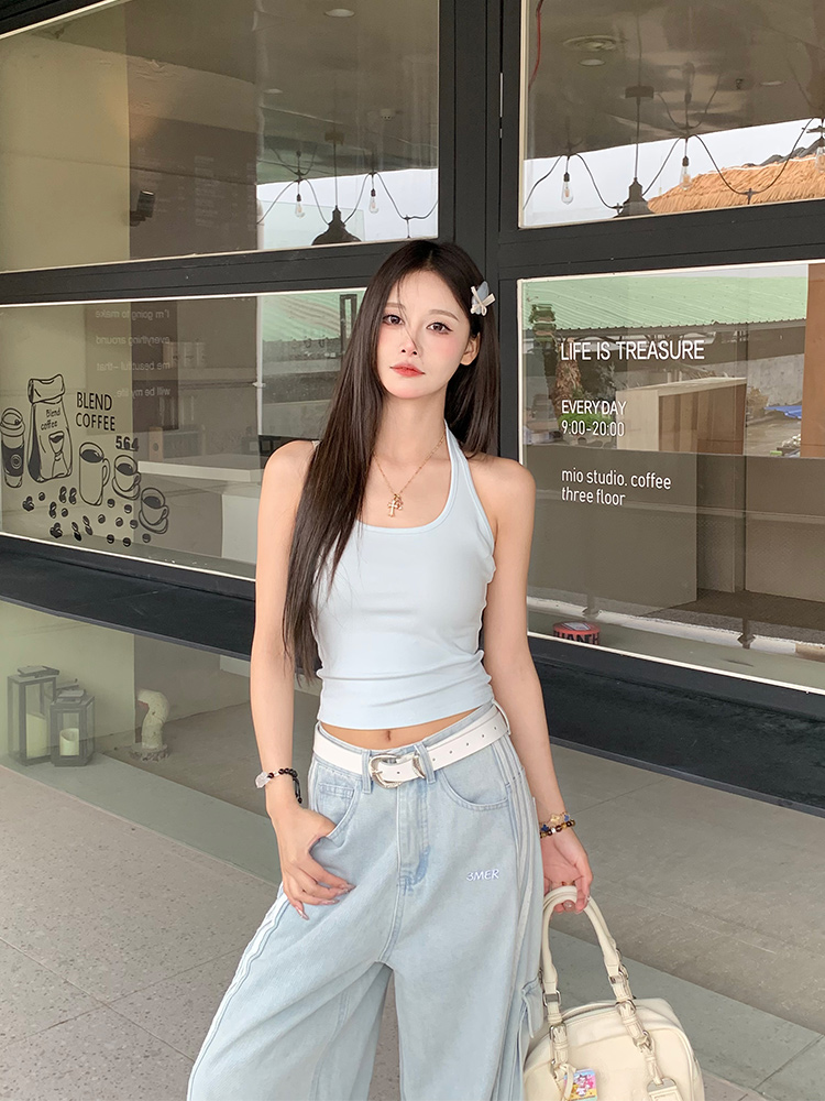 V-neck Long Sleeve Cover-up Halter Tank Top Set - Summer Sun Protection Women's 2-Piece Outfit - Casual Beach Style V-neck Long Sleeve Cover-up Halter Tank Top Set - Summer Sun Protection Women's 2-Piece Outfit - Casual Beach Style