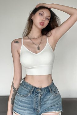 Versatile Back-Cross Sexy Low-Cut Cami with Chest Pads - Solid Color Inner Layer for Y2K and 90s Style Fashion