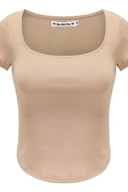 Versatile Basic Curved Hem Square Neck Fitted Short Sleeve T-Shirt for Women - Summer Casual Top, Perfect for Y2K Style