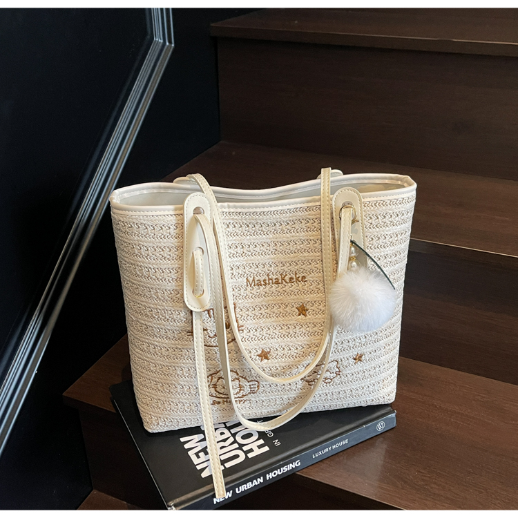 Versatile Cartoon Single-Shoulder Beach Bag for Women - Large-Capacity Straw Tote for Summer 2025 Beach Vacation Style Versatile Cartoon Single-Shoulder Beach Bag for Women - Large-Capacity Straw Tote for Summer 2025 Beach Vacation Style